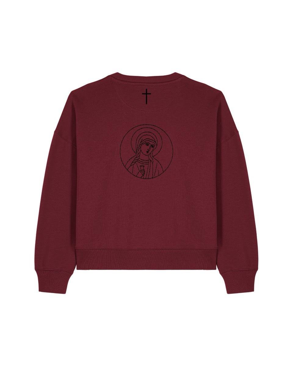 ICON Cropped Sweatshirt Magdalena mit Ikone der Heiligen Maria Magdalena - Byzantinisch-orthodoxe christliche Mode